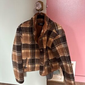 Cider Women's Checkered Teddy Jacket - Brown and Black